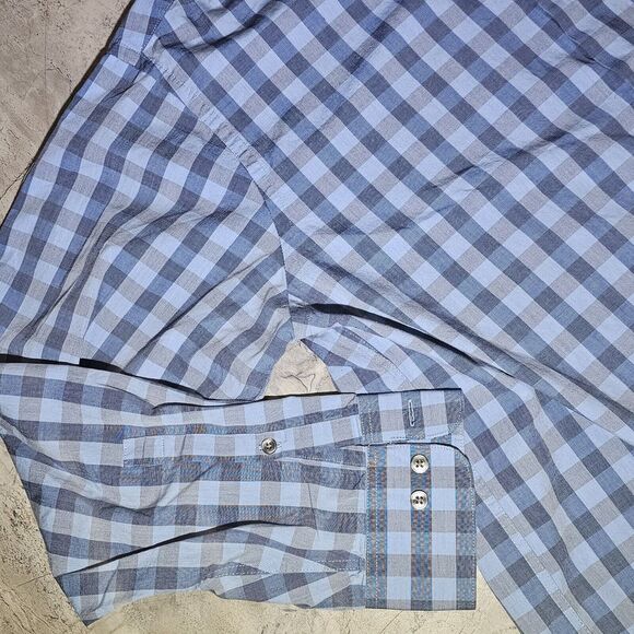 Men’s Calvin Klein Dress Shirt Large Long sleeve Blue And Grey Check Regular Fit - Picture 4 of 8